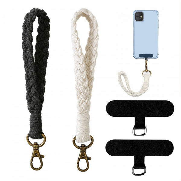 Lanière téléphone tressée bohème — Bracelet & porte-clés voiture coton