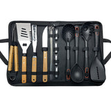 Kit ustensiles barbecue camping inox — Couteau, fourchette, cuillère & spatule coffret cadeau
