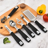 Set d'ustensiles cuisine multifonction — Râpe à fromage, roulette pizza, affûteur & cuillère glacée