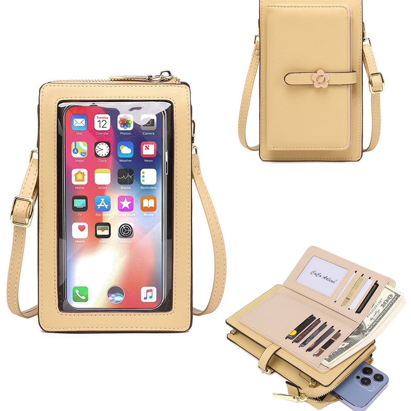 Mini sac bandoulière femme compatible tactile — Pochette cuir PU carré chic
