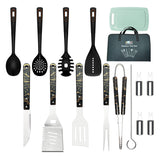 Kit ustensiles barbecue camping inox — Couteau, fourchette, cuillère & spatule coffret cadeau