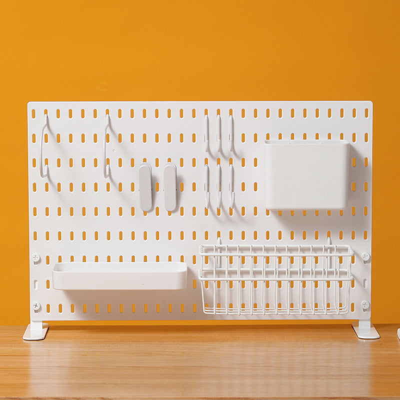 Desktop Perforated Board Storage Rack Organisateur bureau modulable sans perçage — Panneau perforé & étagère bureau/télétravail Office Partition Workstation Desk Stationery Organizer Shelf No Drilling Required