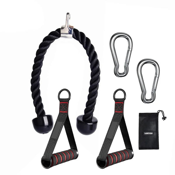 Nom français : Corde de tirage triceps & face pull — Poignée musculation dos, épaules & biceps