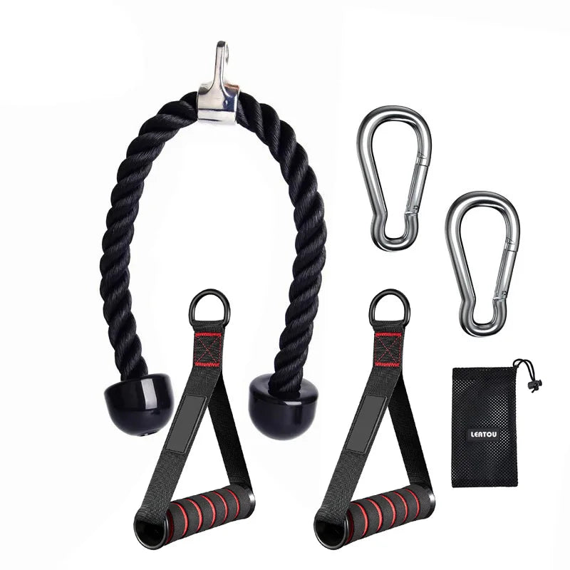 Nom français : Corde de tirage triceps & face pull — Poignée musculation dos, épaules & biceps