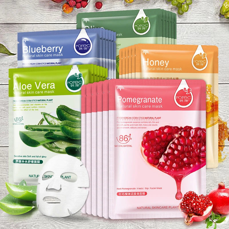 30 pièces masques faciaux Fruits frais blanchissant soin de la peau hydratant Anti rides hydratant coréen masque Facial soins de la peau du visage