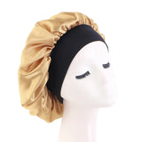 Bonnet de nuit en satin uni pour femme, à large bord, pour le sommeil et le bain, unisexe, avec bande élastique, pour le soin des cheveux