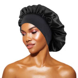 Bonnet de nuit en satin uni pour femme, à large bord, pour le sommeil et le bain, unisexe, avec bande élastique, pour le soin des cheveux