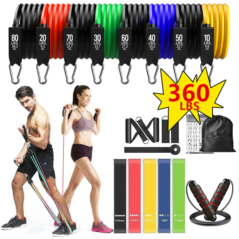 Set de bandes de résistance élastiques 360lbs — Tubes musculation & yoga fitness maison