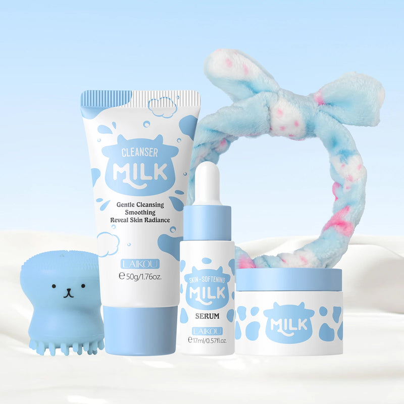 LAIKOU – ensemble de soins pour la peau au lait, sérum adoucissant, crème hydratante, nettoyant doux, Kit de voyage d'hydratation éclaircissante