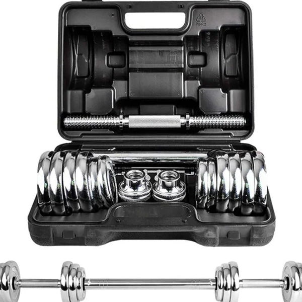 Set d'haltères ajustables 20-50kg — Acier chromé musculation maison