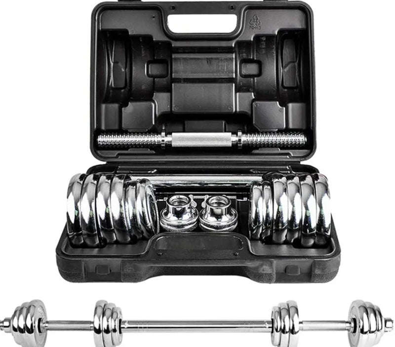 Set d'haltères ajustables 20-50kg — Acier chromé musculation maison