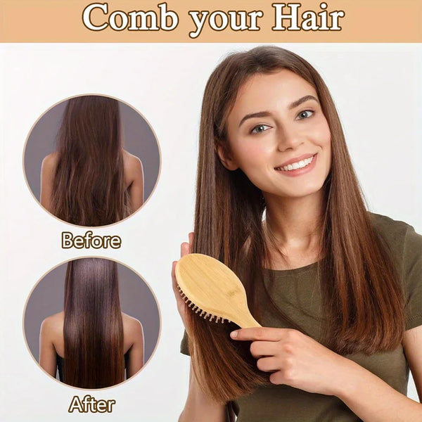 Peigne à coussin d'air en bambou naturel, peigne de massage du cuir chevelu, antistatique, pour démêler les cheveux, peigne de soin anti-enchevêtrement