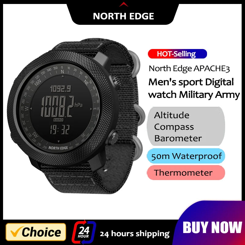 NORTH EDGE – montre connectée pour hommes, horloge militaire, boussole, altimètre, baromètre, podomètre, numérique, étanche 50m