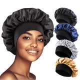 Bonnets solides en Satin pour femmes, chapeau de bain à large bord pour dormir la nuit, unisexe, bandeau élastique, Bonnet de soins capillaires