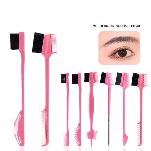Brosse à sourcils à trois têtes, brosse à cheveux râpées, peigne, brosses de teinture pour cheveux, soins capillaires, contrôle des bords des cheveux, brosse à Gel de coiffure